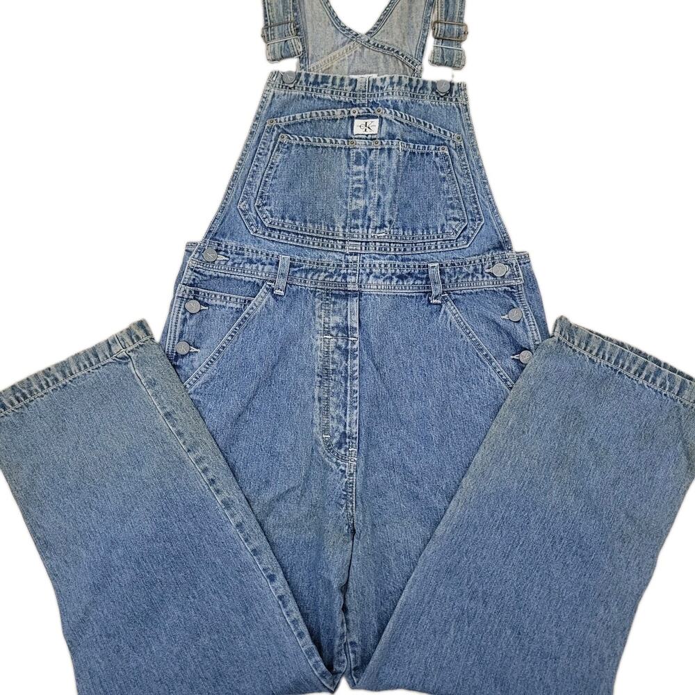 VINTAGE 90S Y2K CK CALVIN KLEIN DENIM JEANS OVERALLS BIBS SZ M